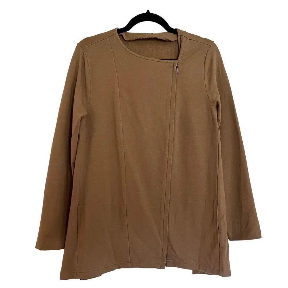 Pure Jill tan assymetrical side zip sweater